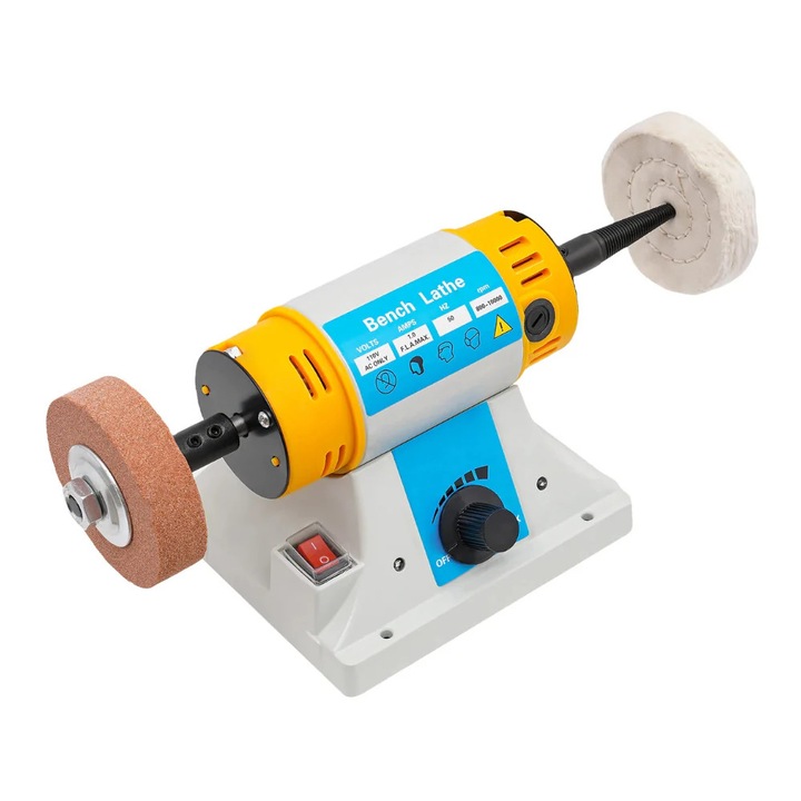 Masina de lustruit cu slefuit de banc, multifunctionala, viteza reglabila, galbena