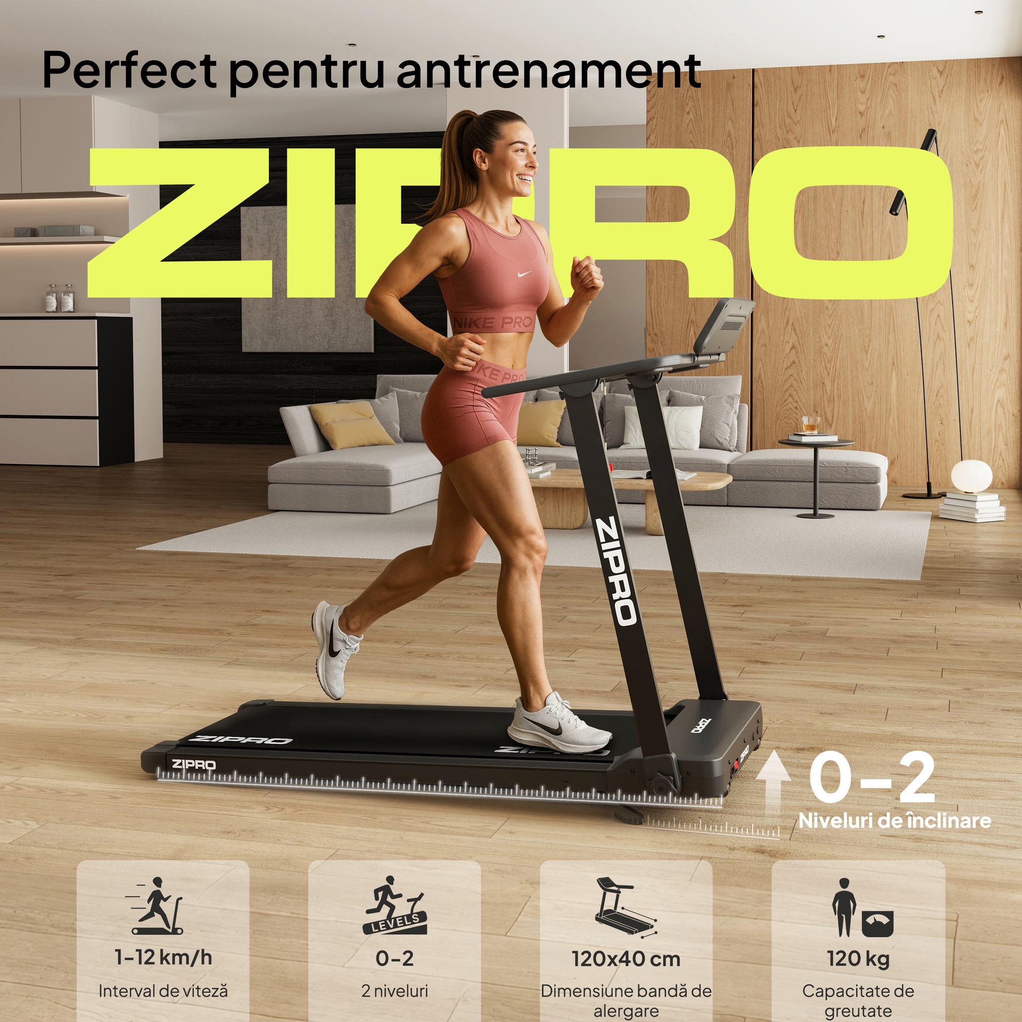 Banda de alergare electrica Zipro Forma, 720W, viteza 1-12 km/h