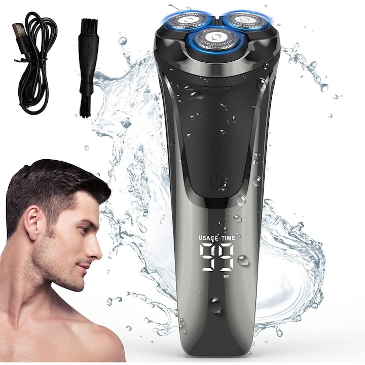 Aparat de Ras Electric, YOUKUKE®, Capete 4D Imbunatatite, Finisaj Precis, Piele Sensibila, Umed si Uscat, 60min Autonomie, Potrivit pentru Rasul Facial si Calatorii, Negru-Argintiu