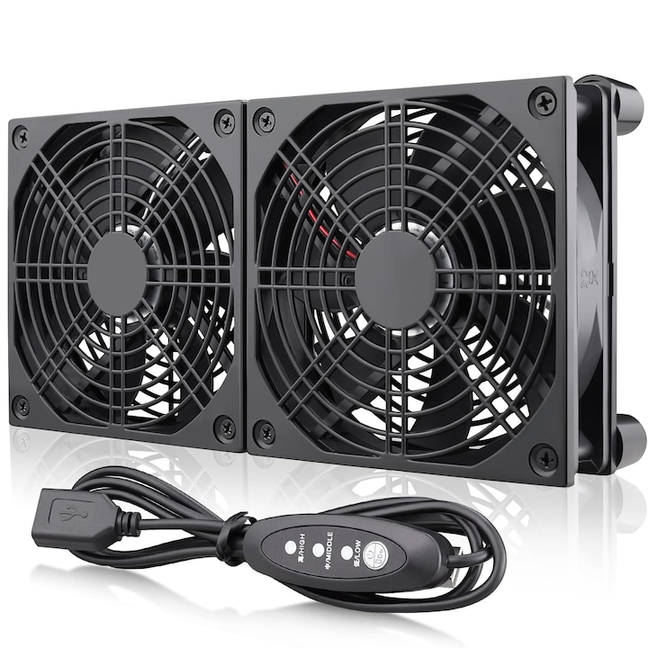 Ventilatoare PC Duble, YOUKUKE®, 3 viteze, 245x125x55mm, pentru electronicer, USB, Negru