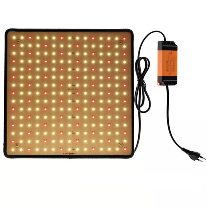 Lampa LED pentru creșterea plantelor, UWOT, 225 LED-uri, spectru complet, galben și roșu, 30x30cm