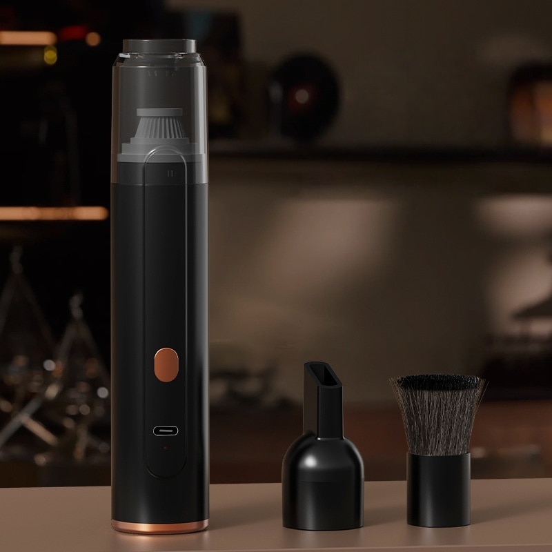 Aspirator portabil, 100ml, 1200Pa, pentru curatarea zatului de cafea, design ergonomic, baterie 1500mAh, reincarcabil USB, negru