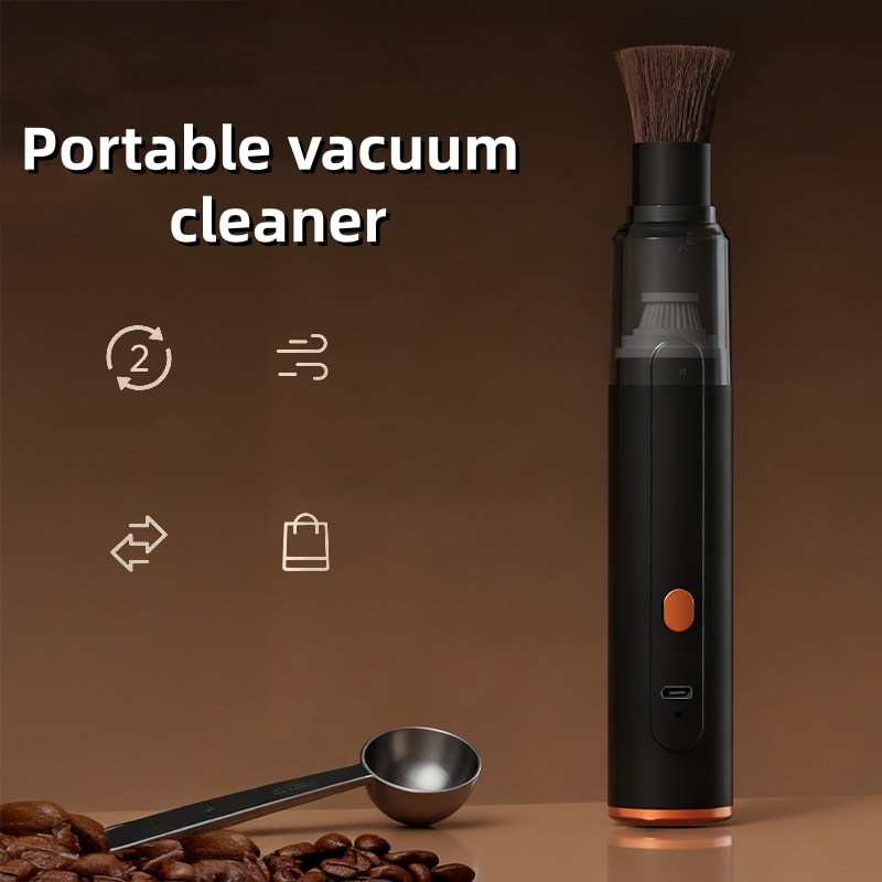 Aspirator portabil, 100ml, 1200Pa, pentru curatarea zatului de cafea, design ergonomic, baterie 1500mAh, reincarcabil USB, negru