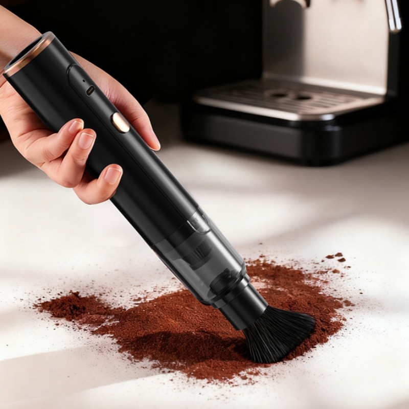 Aspirator portabil, 100ml, 1200Pa, pentru curatarea zatului de cafea, design ergonomic, baterie 1500mAh, reincarcabil USB, negru