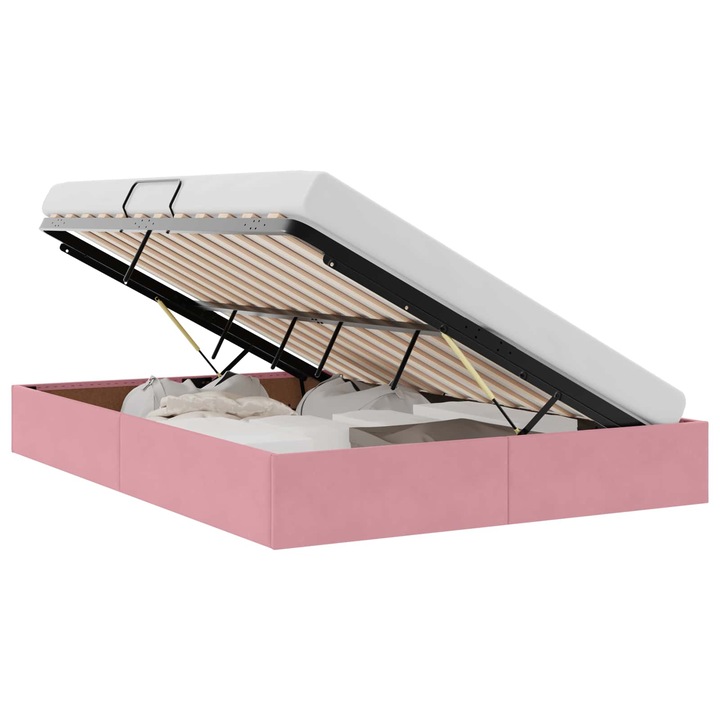 vidaXL Tárolós Ágy fejtámlával Rózsaszín 140 x 200 cm Bársony 3442891