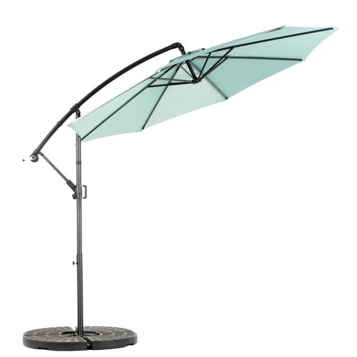 Umbrela de exterior, Dubla, 4, 5 m, Manivela, Rezistenta la vant, Fara baza, Turcoaz