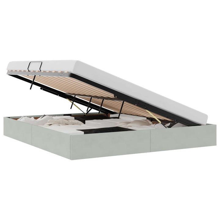 vidaXL Tárolós Ágy fejtámlával Világosszürke 180 x 200 cm Bársony 3442898