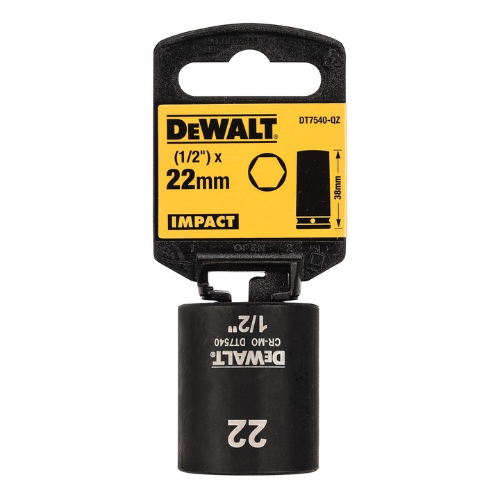 Cheie tubulară impact DeWALT 1/2" 22mm adâncime mică
