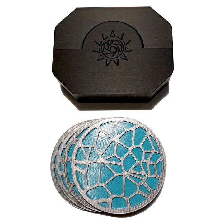 Suport pahar decorativ – Stoneweave Sigil – Set 4 bucati cu cutie – Gri inchis/Teal