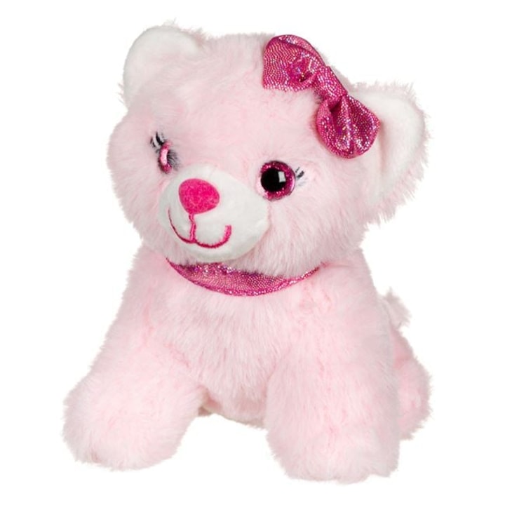 VENITIVO® Pisica de Plus Roz, 14 cm, Funda cu Glitter, Ochi Mari, Textura Moale