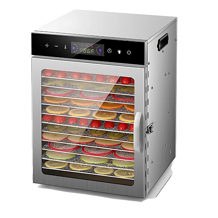 Deshidrator de alimente, 12 straturi, capacitate mare, control tactil, inox, 800W