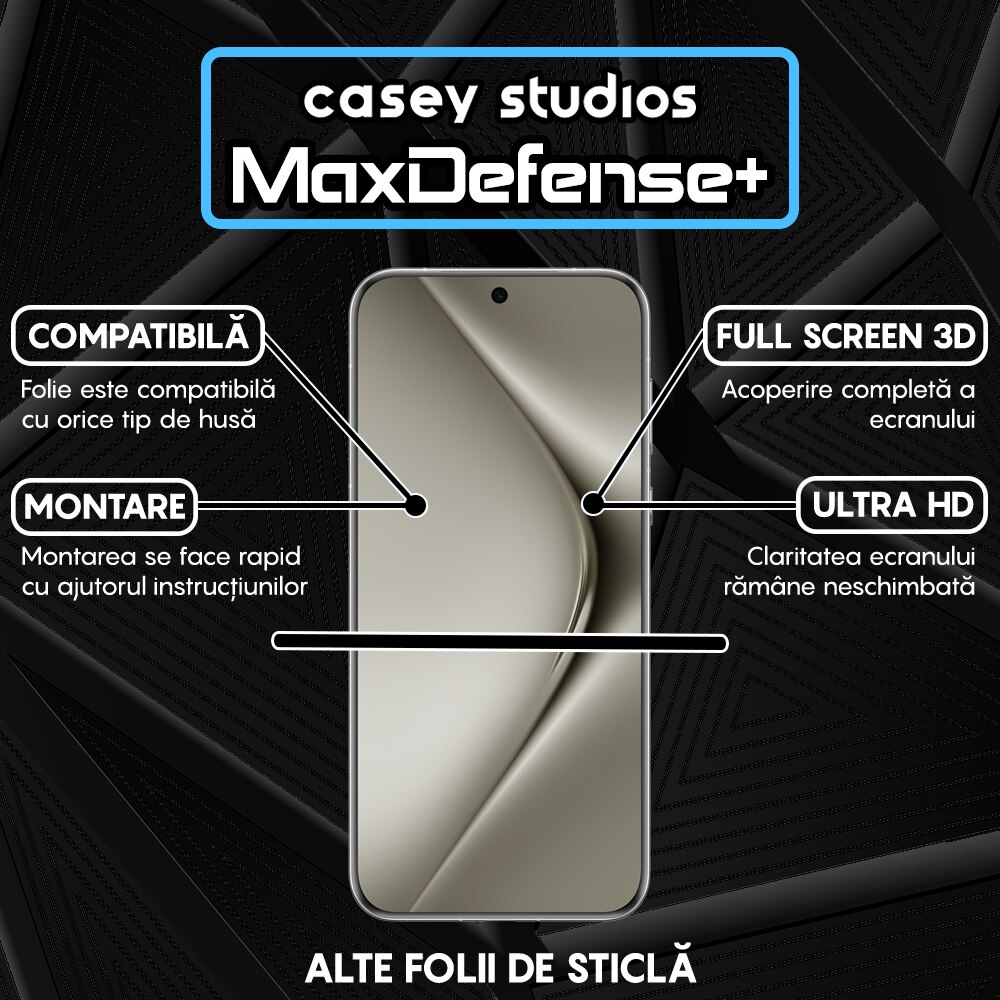 Folie Sticla CASEY STUDIOS™ compatibila cu Huawei Pura 70, Full Cover 3D, Full Glue, Duritate Militara, Ultra HD, Anti Zgarieturi, Anti Amprente, Anti Socuri, Margini Negre