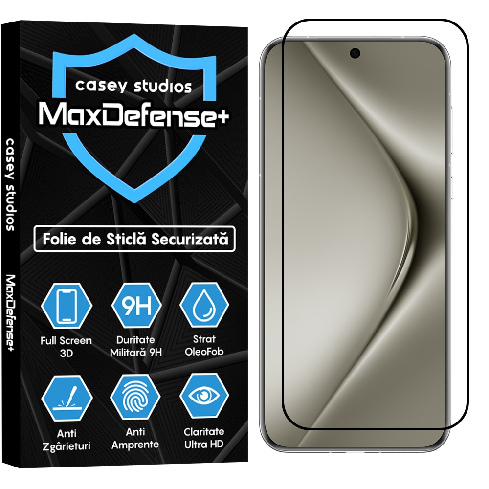 Folie Sticla CASEY STUDIOS™ compatibila cu Huawei Pura 70, Full Cover 3D, Full Glue, Duritate Militara, Ultra HD, Anti Zgarieturi, Anti Amprente, Anti Socuri, Margini Negre