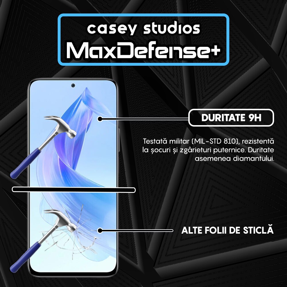 Folie Sticla CASEY STUDIOS™ compatibila cu Honor 90 Lite, Full Cover 3D, Full Glue, Duritate Militara, Ultra HD, Anti Zgarieturi, Anti Amprente, Anti Socuri, Margini Negre