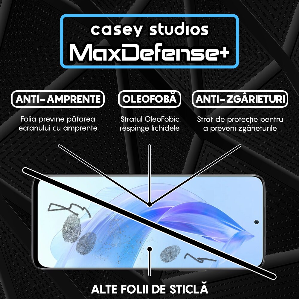 Folie Sticla CASEY STUDIOS™ compatibila cu Honor 90 Lite, Full Cover 3D, Full Glue, Duritate Militara, Ultra HD, Anti Zgarieturi, Anti Amprente, Anti Socuri, Margini Negre
