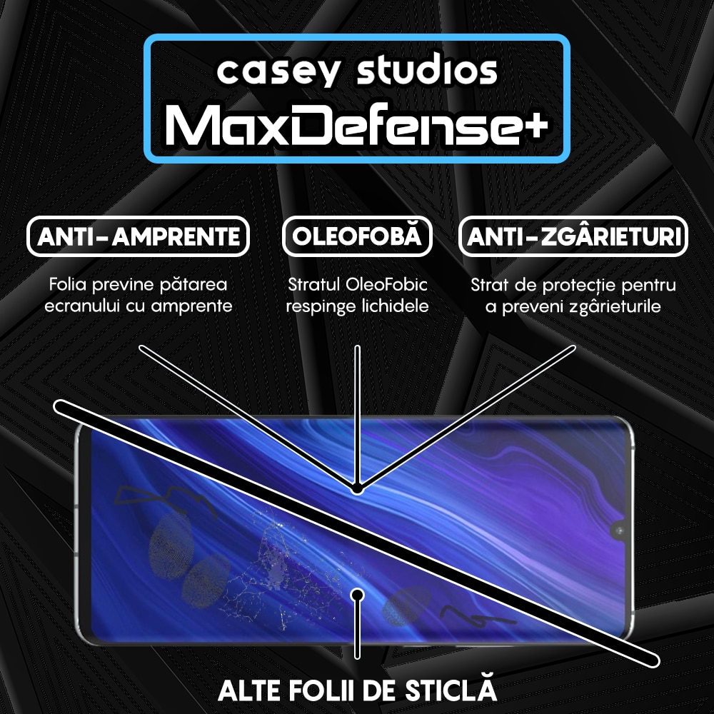 Folie Sticla CASEY STUDIOS™ compatibila cu Huawei P30 Pro / P30 Pro New Edition, MaxDefense+, Anti Zgarieturi, Full Glue, Full Cover 3D, Protectie Ecran 3D, Duritate Ridicata, Margini Negre
