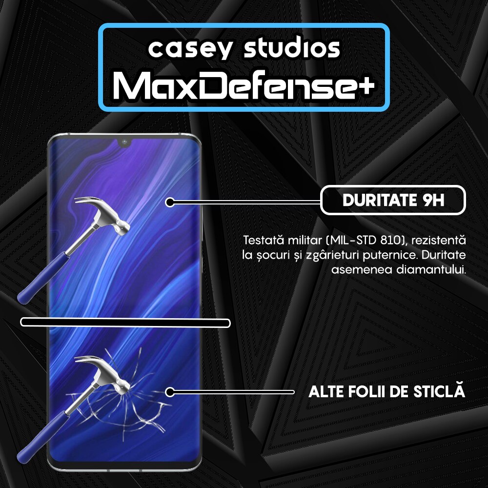 Folie Sticla CASEY STUDIOS™ compatibila cu Huawei P30 Pro / P30 Pro New Edition, MaxDefense+, Anti Zgarieturi, Full Glue, Full Cover 3D, Protectie Ecran 3D, Duritate Ridicata, Margini Negre