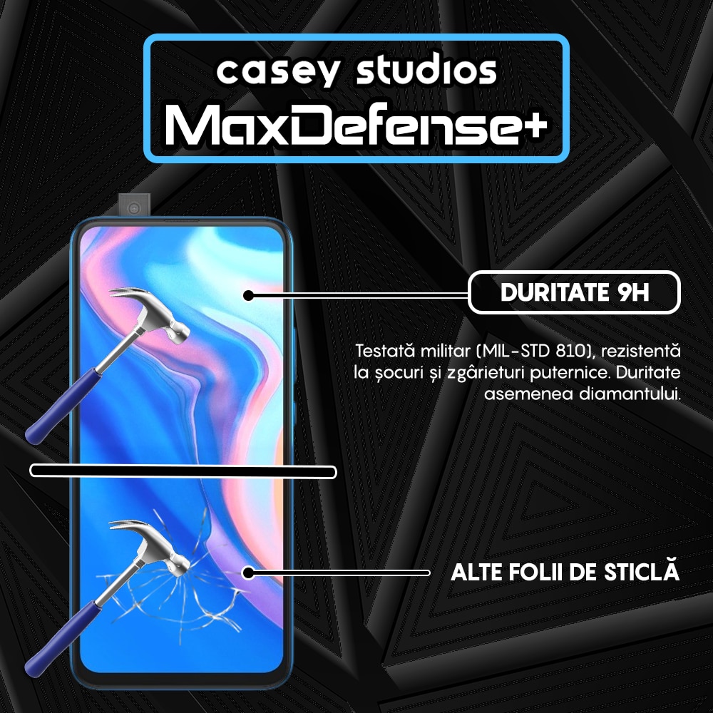 Folie Sticla CASEY STUDIOS™ compatibila cu Huawei P Smart Z / Y9 Prime 2019, Full Cover 3D, Full Glue, Duritate Militara, Ultra HD, Anti Zgarieturi, Anti Socuri, Margini Negre