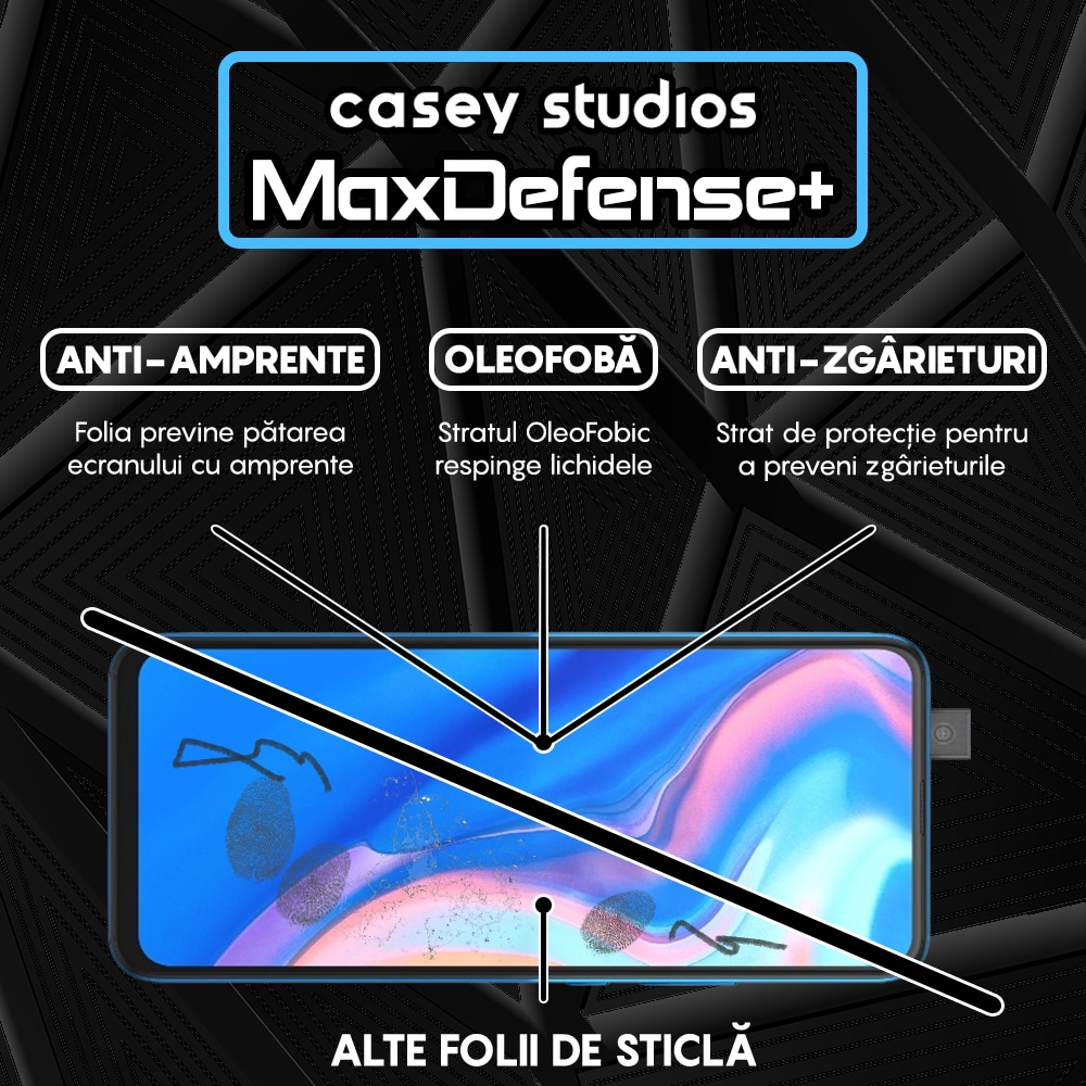 Folie Sticla CASEY STUDIOS™ compatibila cu Huawei P Smart Z / Y9 Prime 2019, Full Cover 3D, Full Glue, Duritate Militara, Ultra HD, Anti Zgarieturi, Anti Socuri, Margini Negre