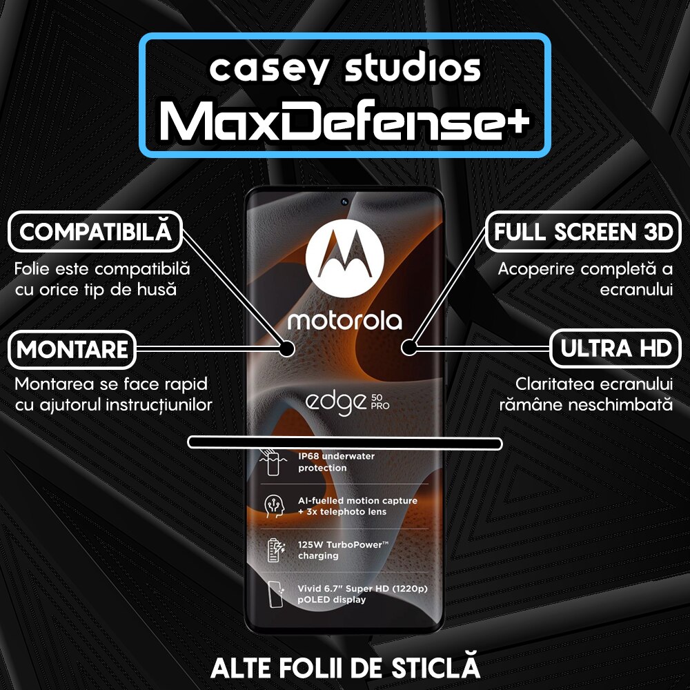 Folie Sticla CASEY STUDIOS compatibila cu Motorola Edge 50 Pro, Full Glue, Anti Zgarieturi, Anti Socuri, Anti Amprente, Margini Negre