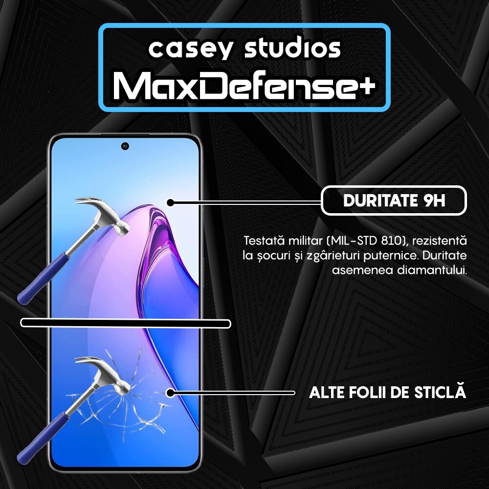 Folie Sticla CASEY STUDIOS™ compatibila cu Oppo Reno8 Pro, Full Cover 3D, Full Glue, Duritate Militara, Ultra HD, Anti Zgarieturi, Anti Socuri, Margini Negre