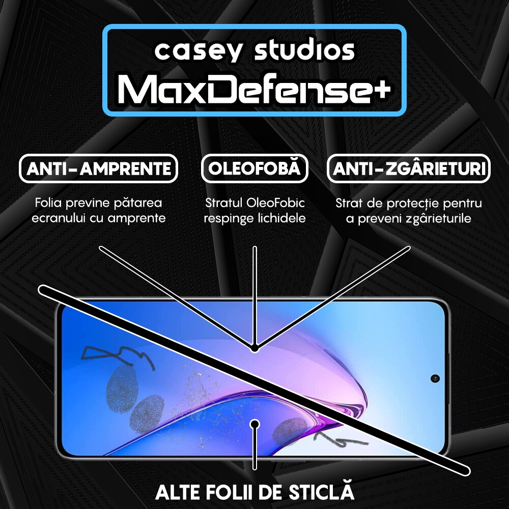 Folie Sticla CASEY STUDIOS™ compatibila cu Oppo Reno8 Pro, Full Cover 3D, Full Glue, Duritate Militara, Ultra HD, Anti Zgarieturi, Anti Socuri, Margini Negre