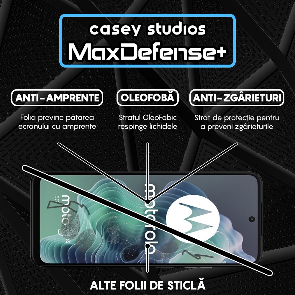 Folie Sticla CASEY STUDIOS™ pentru Motorola Moto G35, Full Cover 3D, Full Glue, Sticla Securizata, Duritate Militara, Ultra HD, Protectie Profesionala Ecran 3D, Anti Zgarieturi, Anti Socuri