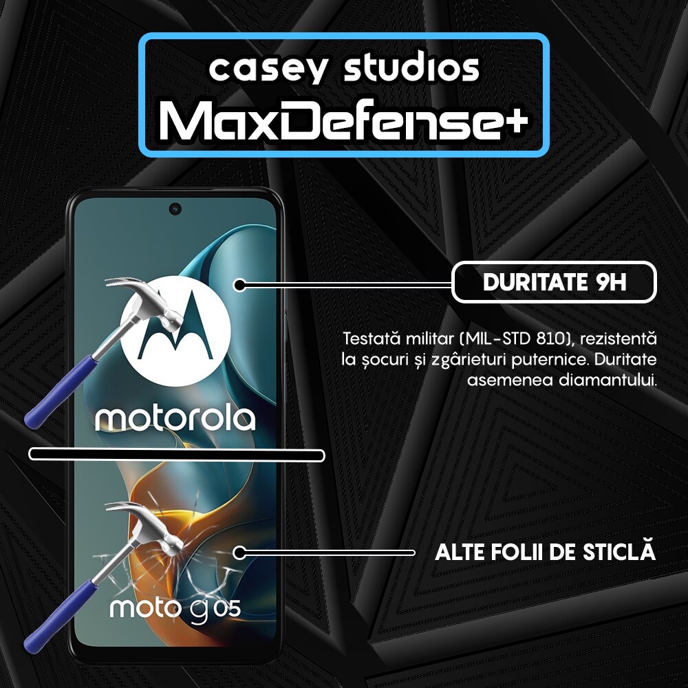 Folie Sticla CASEY STUDIOS pentru Motorola Moto G05, Full Glue, Sticla Securizata, Duritate Militara, Ultra HD, Protectie Profesionala Ecran 3D, Anti Zgarieturi, Anti Socuri