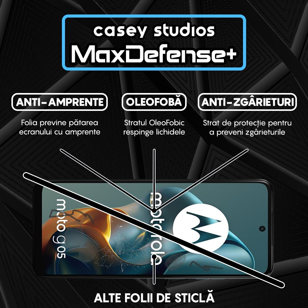 Folie Sticla CASEY STUDIOS pentru Motorola Moto G05, Full Glue, Sticla Securizata, Duritate Militara, Ultra HD, Protectie Profesionala Ecran 3D, Anti Zgarieturi, Anti Socuri