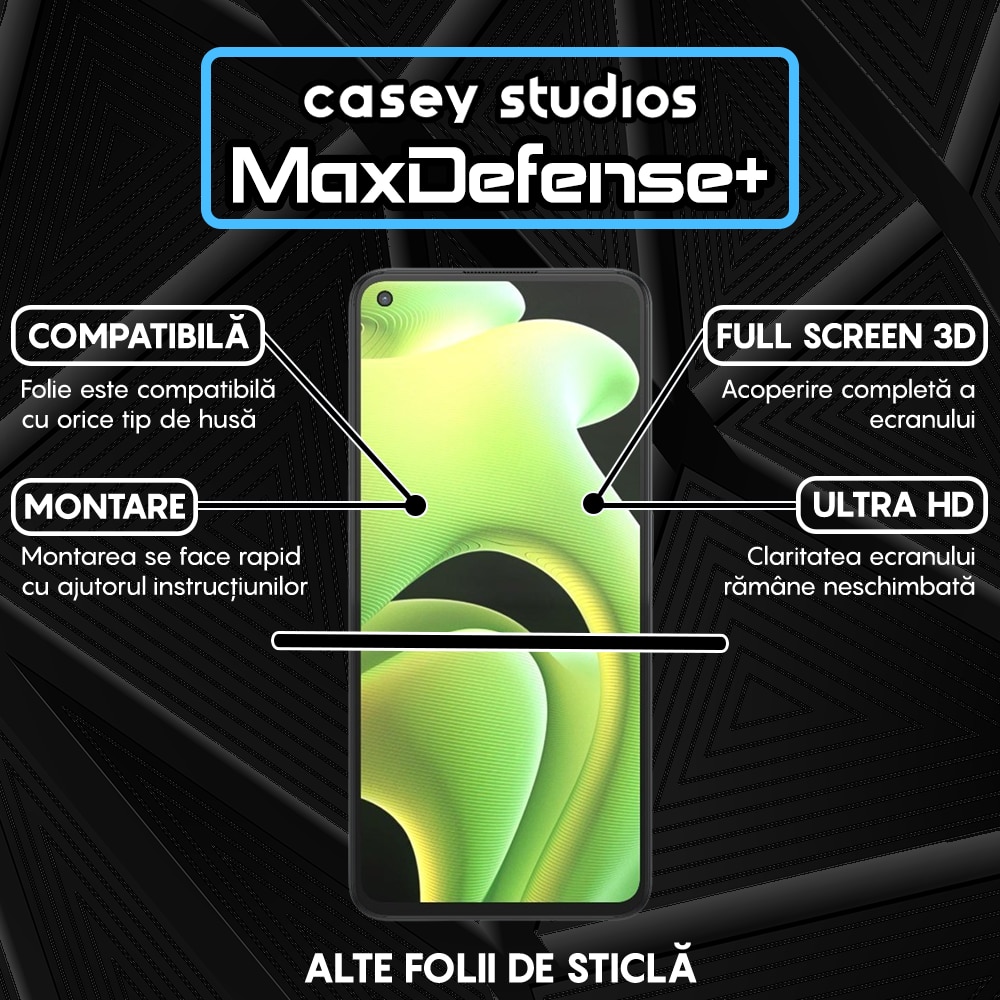 Folie Sticla CASEY STUDIOS™ compatibila cu Realme GT Neo 3T / GT Neo2 / GT2, Full Cover 3D, Full Glue, Duritate Militara, Ultra HD, Anti Zgarieturi, Anti Socuri, Margini Negre