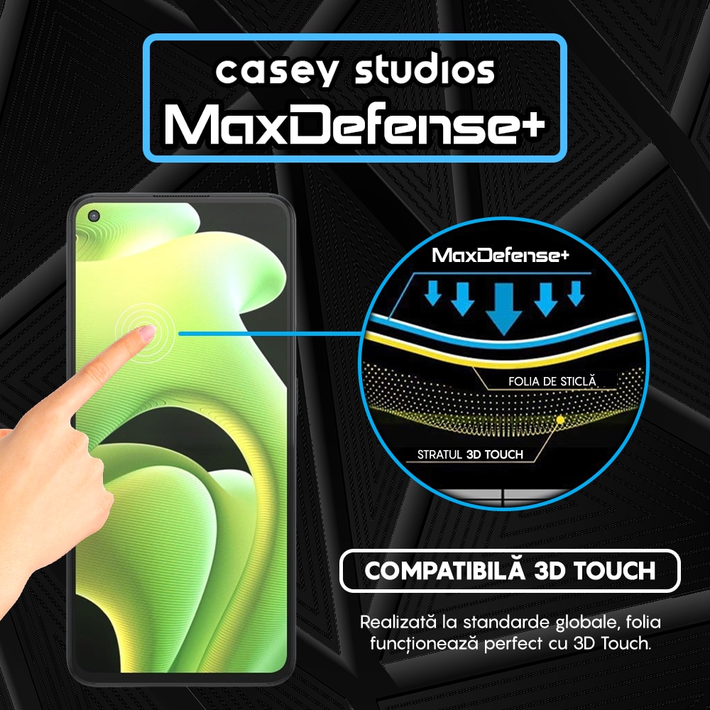 Folie Sticla CASEY STUDIOS™ compatibila cu Realme GT Neo 3T / GT Neo2 / GT2, Full Cover 3D, Full Glue, Duritate Militara, Ultra HD, Anti Zgarieturi, Anti Socuri, Margini Negre