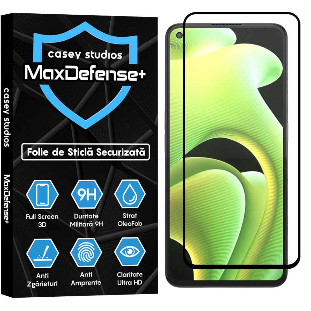 Folie Sticla CASEY STUDIOS™ compatibila cu Realme GT Neo 3T / GT Neo2 / GT2, Full Cover 3D, Full Glue, Duritate Militara, Ultra HD, Anti Zgarieturi, Anti Socuri, Margini Negre
