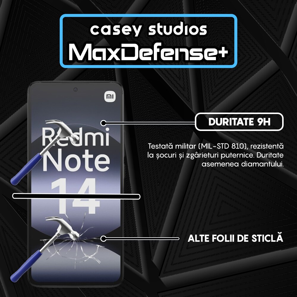 Folie Sticla CASEY STUDIOS pentru Xiaomi Redmi Note 14 4G, Full Glue, Sticla Securizata, Duritate Militara, Ultra HD, Protectie Profesionala Ecran 3D, Anti Zgarieturi, Anti Socuri
