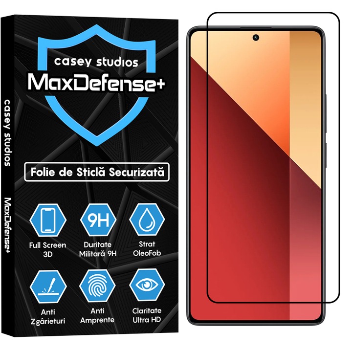Folie Sticla CASEY STUDIOS™ compatibila cu Xiaomi Poco X6 Neo / Redmi Note 13 Pro / Redmi Turbo 3, Full Cover 3D, Full Glue, Duritate Militara, Ultra HD, Anti Zgarieturi, Anti Amprente, Anti Socuri, Margini Negre
