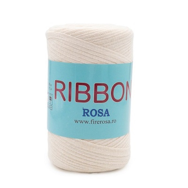 Bobina fir pretricotat Pin Trade SRL Rosa Ribbon, 80% bumbac-20% poliester, alb natural, 250 g, 120 m