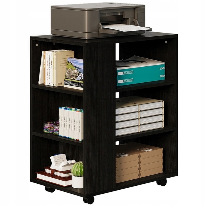 Raft multifunctional pentru imprimanta pe roti, dulap cu rafturi, negru