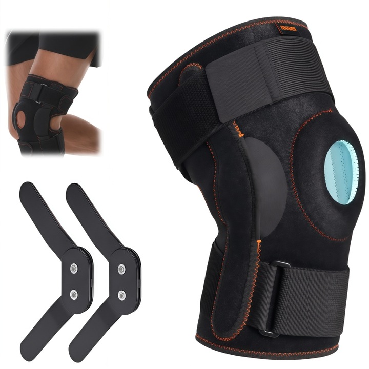 Orteza De Genunchi, XONGSOR®, Brant De Genunchi Cu Suport Patelar Si Articulatii Laterale, M, 45 cm, Stabilizeaza Rotula In Timpul Activitatii Fizice, Negru