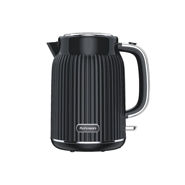 Fierbator electric Rohnson R7711, 1850-2200W, 1.7 l, baza rotativa, filtru anticalcar, protectie anti-fierbere uscata, protectie supraincalzire, oprire automata, conector Strix, culoare neagra