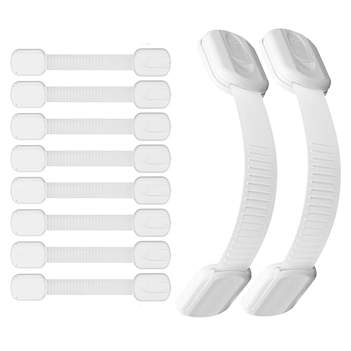 Set 10 incuietori de siguranta pentru copii, FooFoony, adeziv 3M, ajustabile 3x7, 7 inci, alb