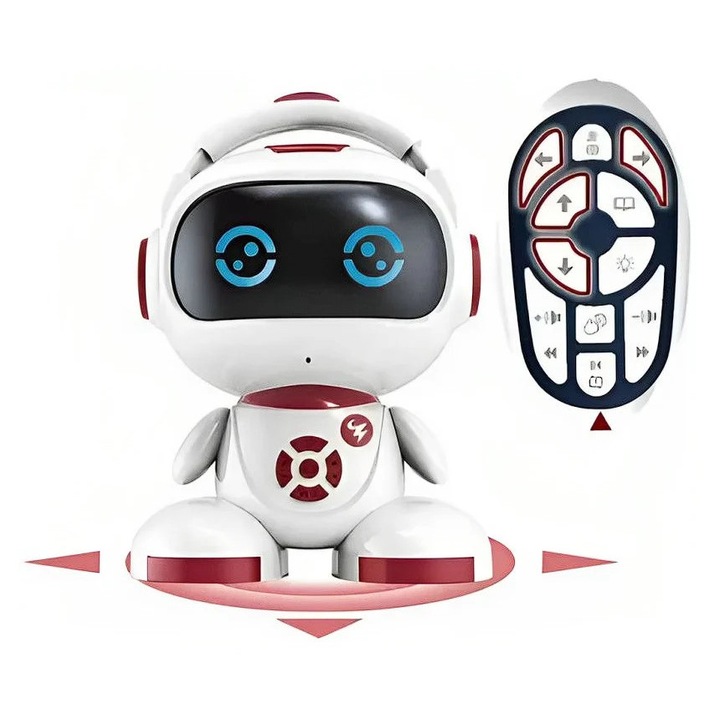 Robot Inteligent Interactiv cu Telecomanda cu Ecran LED Expresiv, 2.4GHz, Programare, Muzica, Lumina, Functie Amprenta, Rotire 360°, 26x20 cm