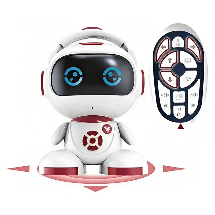 Интелигентен интерактивен робот с дистанционно управление с експресивен LED екран, 2.4GHz, програмиране, музика, светлина, функция за пръстов отпечатък, завъртане на 360°, 26x20 см