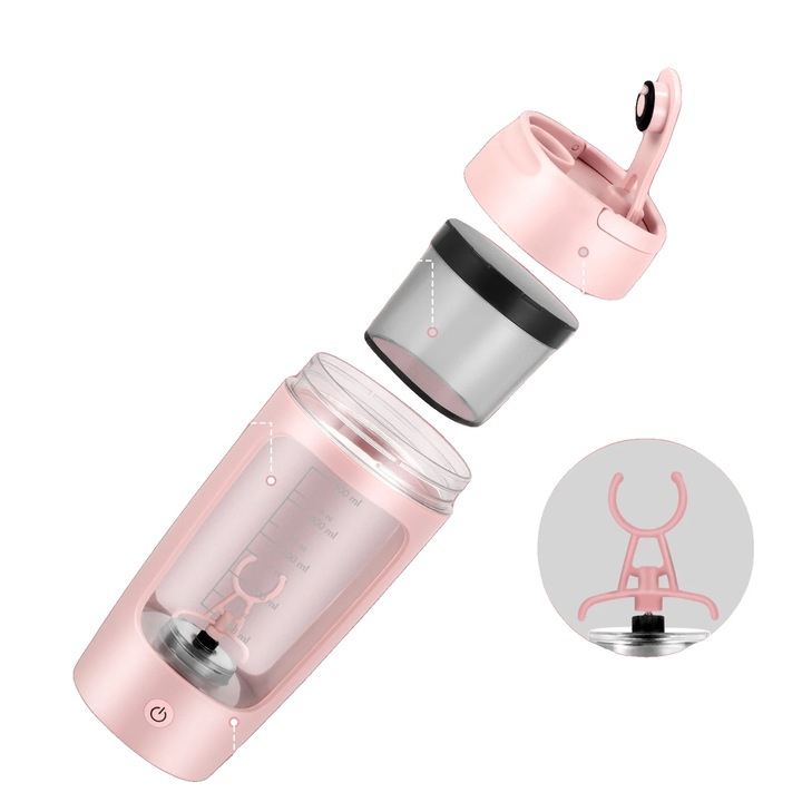 Bidon shaker, Tritan anyag, 650 ml űrtartalom, rózsaszín