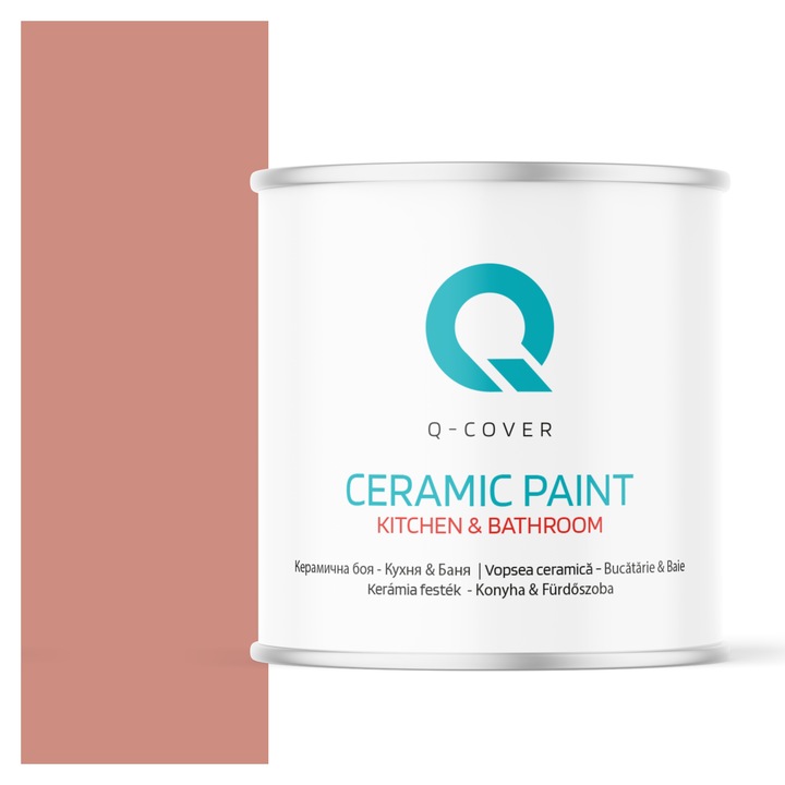 Vopsea lavabila ceramica Q-COVER Bucatarie & Baie, anti-mucegai, anti-bacterian, Somon H5533, 2L