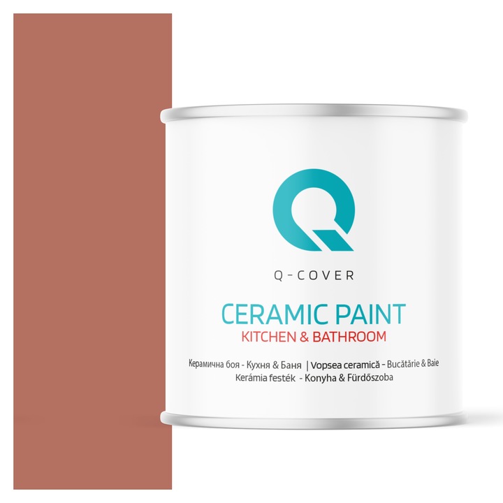 Vopsea lavabila ceramica Q-COVER Bucatarie & Baie, anti-mucegai, anti-bacterian, Caramiziu H4728, 2L