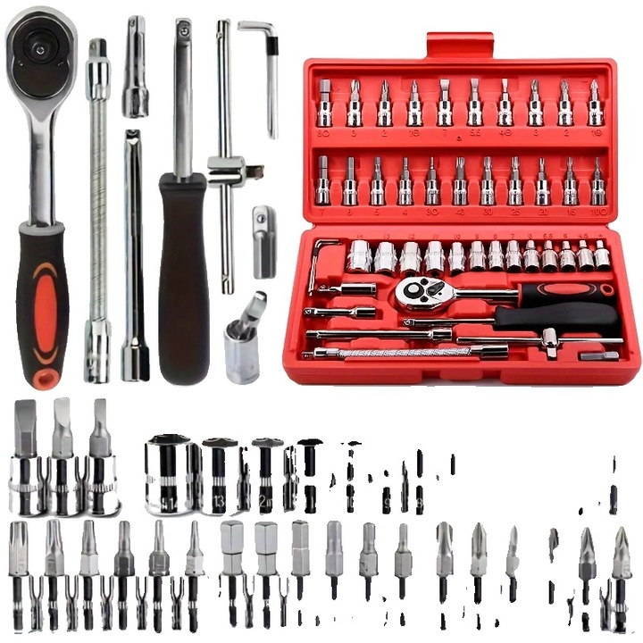 Set de scule pentru reparatii auto, 46 piese, otel crom-vanadiu