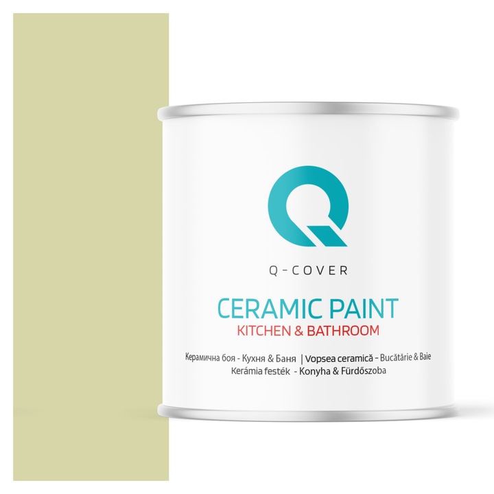 Vopsea lavabila ceramica Q-COVER Bucatarie & Baie, anti-mucegai, anti-bacterian, Verde ocru deschis H2464, 2L