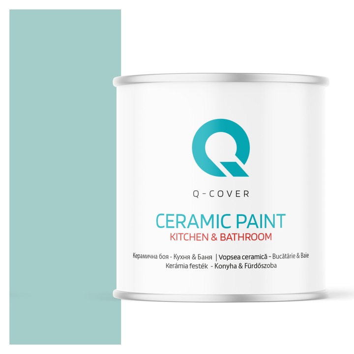 Vopsea lavabila ceramica Q-COVER Bucatarie & Baie, anti-mucegai, anti-bacterian, Verde menta H1553, 2L