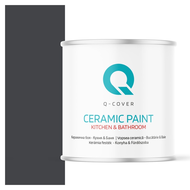 Vopsea lavabila ceramica Q-COVER Bucatarie & Baie, anti-mucegai, anti-bacterian, Negru H0907, 2L