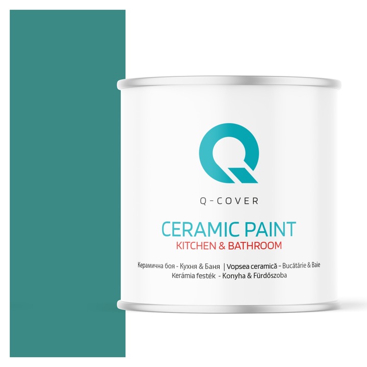 Vopsea lavabila ceramica Q-COVER Bucatarie & Baie, anti-mucegai, anti-bacterian, Turcoaz inchis H1421, 2L