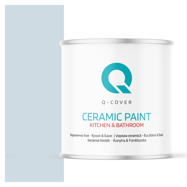 Vopsea lavabila ceramica Q-COVER Bucatarie & Baie, anti-mucegai, anti-bacterian, Gri platinat deschis H0668, 2L